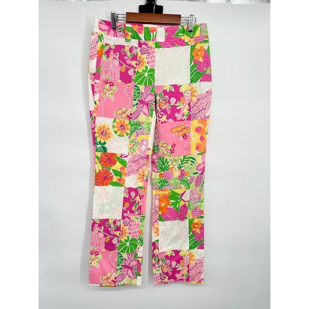 Lilly Pulitzer Punch Bowl Patch Print Pants Size 2 Stretch Ankle Tropical Resort